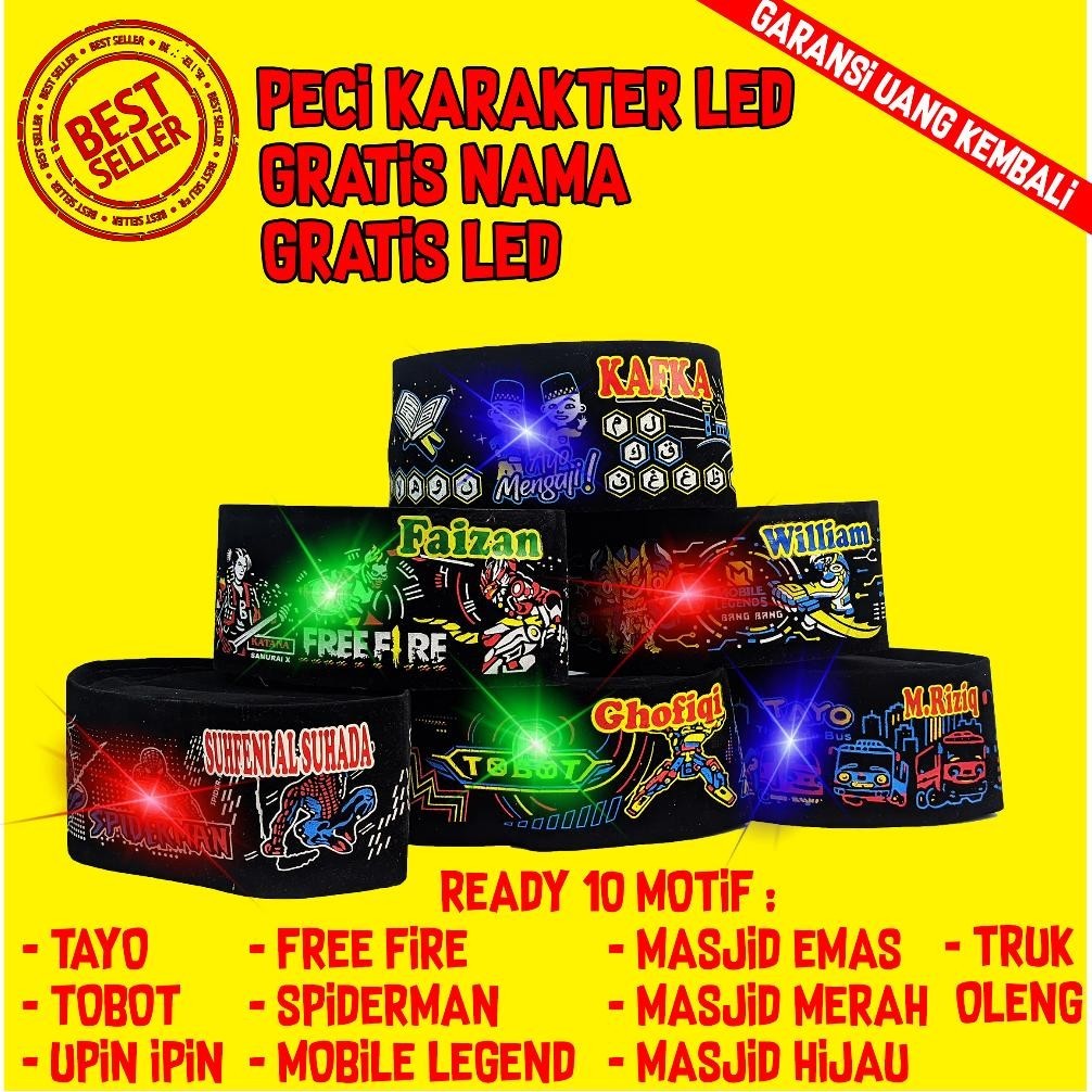 Peci Anak Karakter Led - Peci Songkok Kopyah Anak Motif Tobot Tayo Upin Ipin Truk Oleng Spiderman Ma