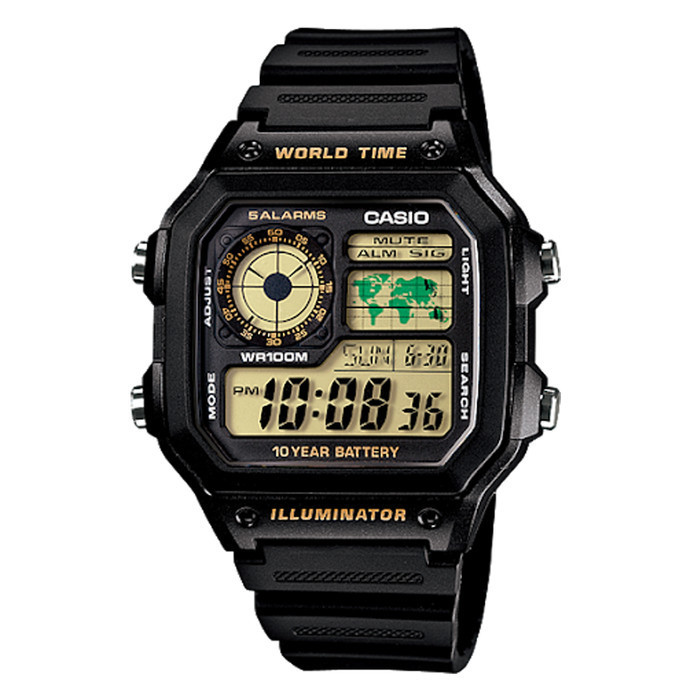 Casio Original Ae-1200Wh-1A / Ae1200Wh-1B Pria - Digital - Karet Hitam