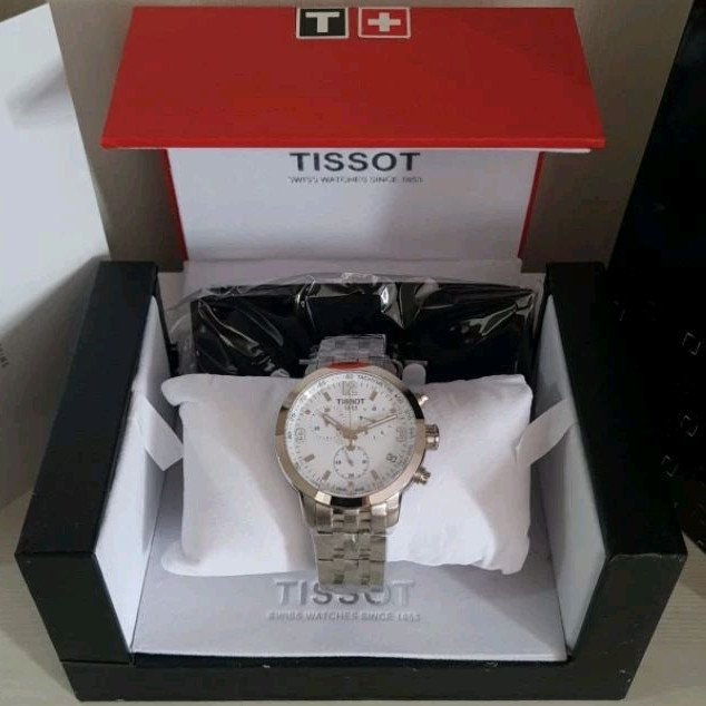 Jam tangan Swiss ETA Quartz Chronograph T-Sport PRC200 PRC 200 T055.417.11.037 Sapphire White dial S