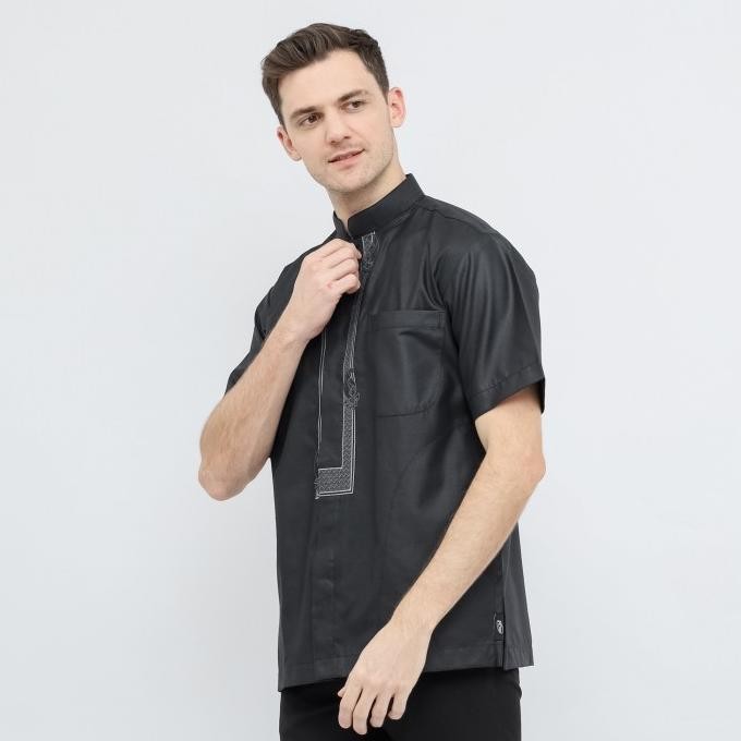 Ready Stok Baju Koko ATLAS Universal Motif MRK Hitam 02