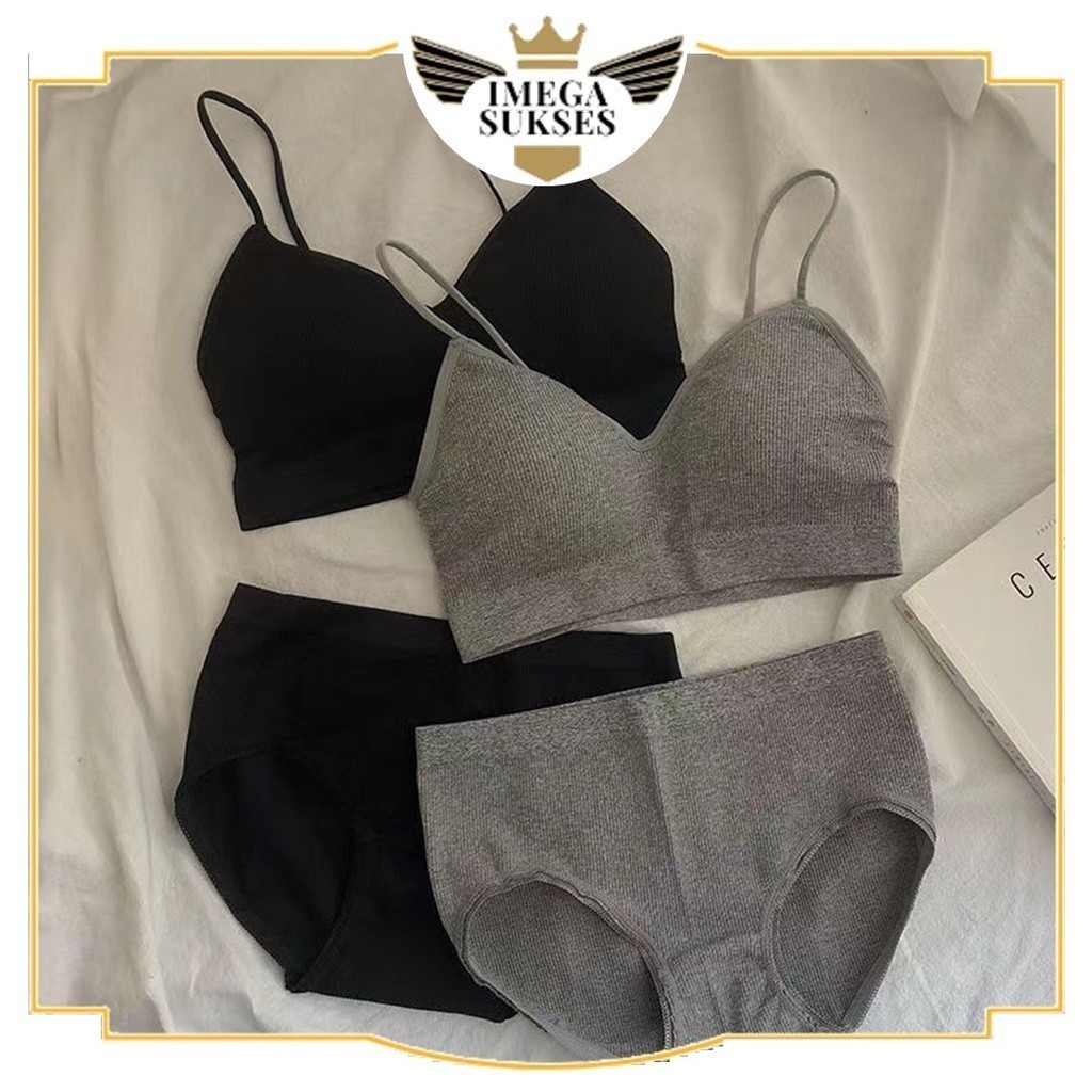 Phg - Bra Set Wanita 6660 One Set Tanktop Bh Celana Dalam Push Up Wanita Tanpa Kawat Elastis Pakaian