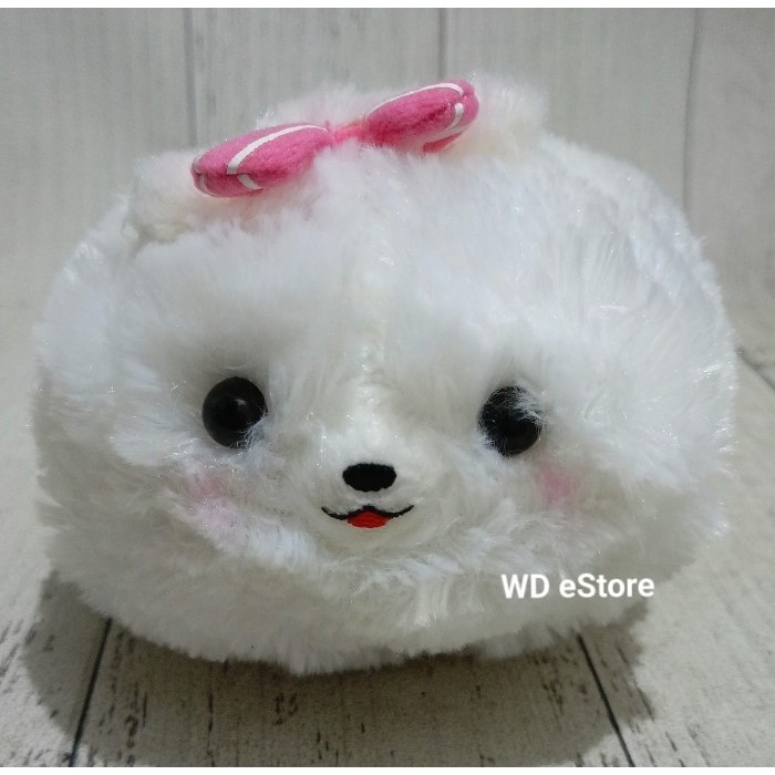 [WDE] Boneka Anjing Mini Pom Pom Warna Putih Pita Pink