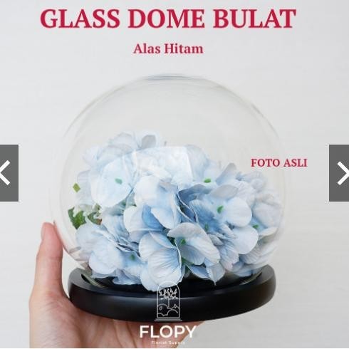 Glass Dome Bulat Alas Hitam / Kubah Kaca / Vase Kaca