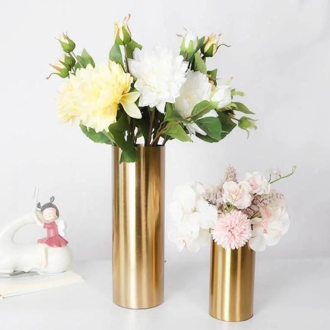 Vas Pot Bunga Gold Silinder Stainless Flower Vase Luxury Home Decor