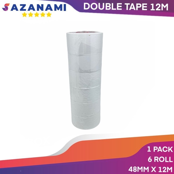

DOUBLE TAPE 2" 48MM x 12 M DOUBLETAPE KERTAS PUTIH SAZANAMI ISI 6ROL DISKON