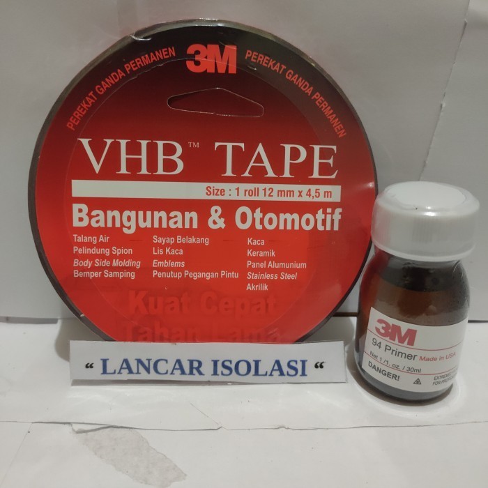 

HRG DISKON Double tape 3m VHB merah 12mm x 4,5m + primer 94 3m lem cairan 30ml