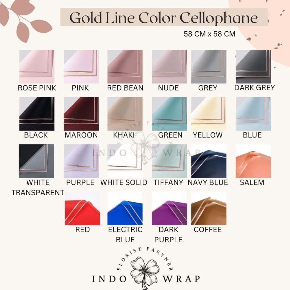 

Borong Hemat" [20 LEMBAR] KERTAS FLOWER WRAPPING GOLD LINE COLOR TRANSPARENT CELLOPHANE KERTAS BUKET BUNGA HAND BOUQUET ||