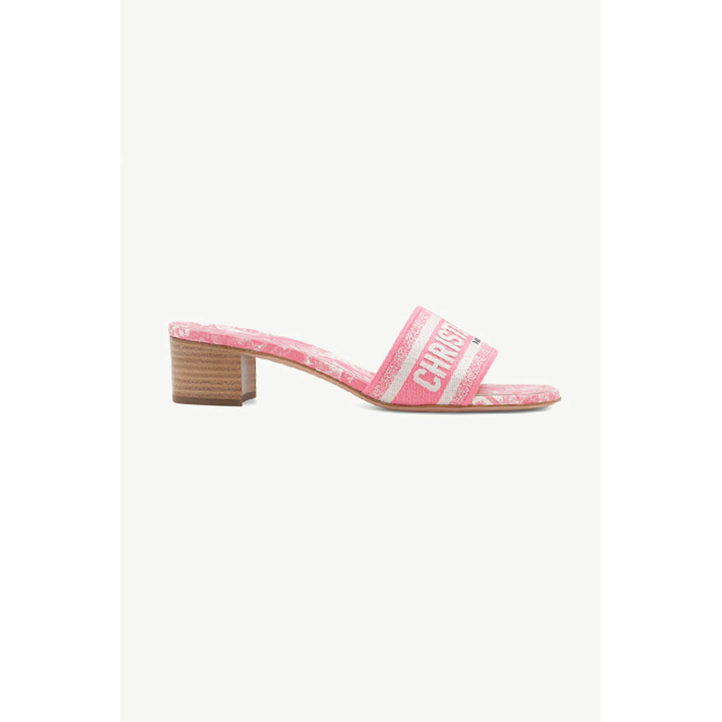 CHRISTIAN DIOR Dway Toile De Jouy Embroidered Mules 40mm in Peony Pink