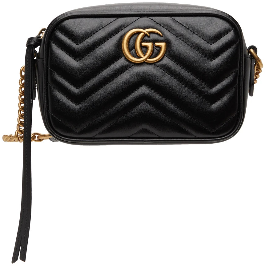 GUCCI Mini GG Marmont Zipper Camera Shoulder Bag in Black GHW