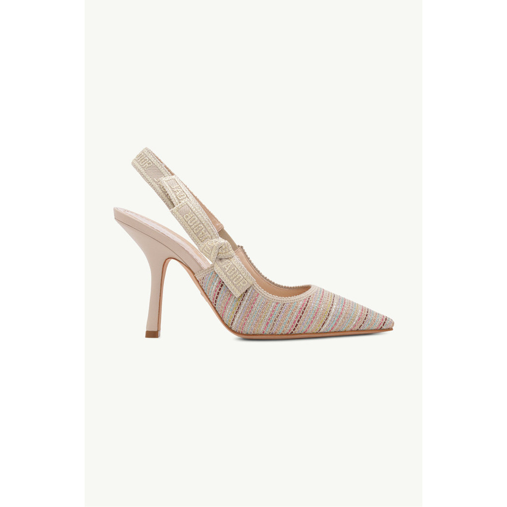 CHRISTIAN DIOR J'adior Slingback Pumps 100mm in Multicolor/Gold Metallic Thread Embroidered Cotton