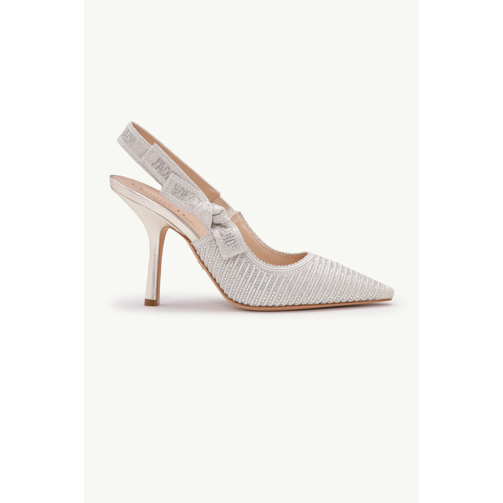 CHRISTIAN DIOR J'Adior Slingback Pumps 100mm in Gold-Tone Cotton Embroidered with Metallic Thread x 