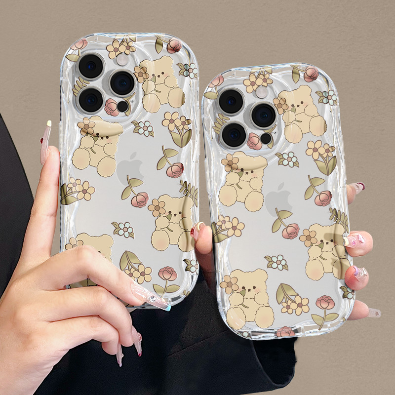 Flower and Grass Bear Case For OPPO A15 A16 For A57 A17 A52 A53 A54 A5 A18 A38 Soft Case For A7 A78 A58 A74 A78 A9 A76 A1 A94 Casing For RENO4 5 6 7 8T 7z F9 Pro Fullcover Case 5g reno hp 5f a55 f softcase 4f a5s 2020 a92 a98 kesing a95 4g cesing 8 a17k 4