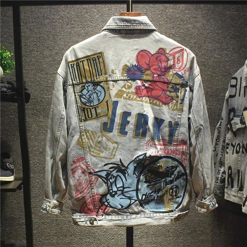Men's Graffiti Patterned Denim Jacket