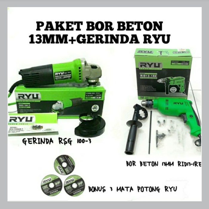 PAKET MESIN BOR 13MM +GERINDA TANGAN RYU