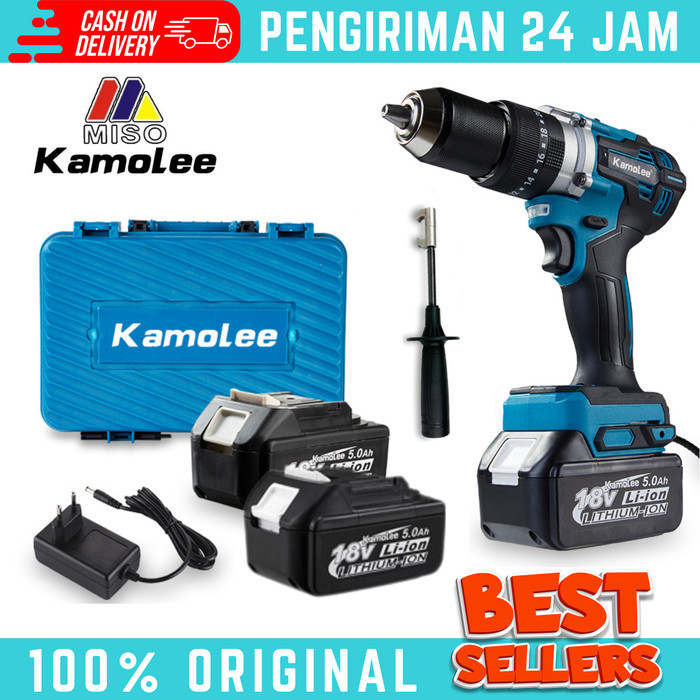 MESIN BOR BATERAI KAMOLEE CORDLESS IMPACT DRILL PRO TORSI MAX 650N.M