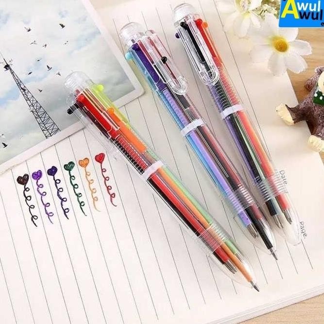 

Pulpen Bolpoin 6 Warna Tinta Body Transparan