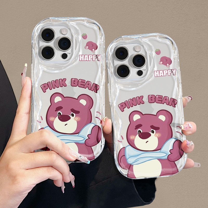 Wearing Strawberry Bear Case For OPPO A15 A16 For A57 A17 A52 A53 A54 A5 A18 A38 Soft Case For A7 A78 A58 A74 A78 A9 A76 A1 A94 Casing For RENO4 5 6 7 8T 7z F9 Pro Fullcover Case a55 a5s a95 reno f 5g a98 2020 5f softcase 8 a92 cesing 4g kesing 4 hp a17k