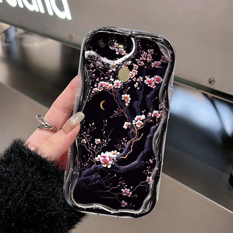 Casing Hp OPPO A7 A5s A12 A12s A11K Case Casing lunak pohon Plum HP sisi gelombang silikon gaya anti