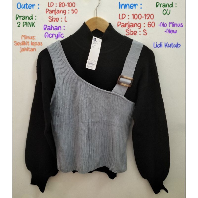 One set sweater kutub Gu dan Vest tanktop 2Pink