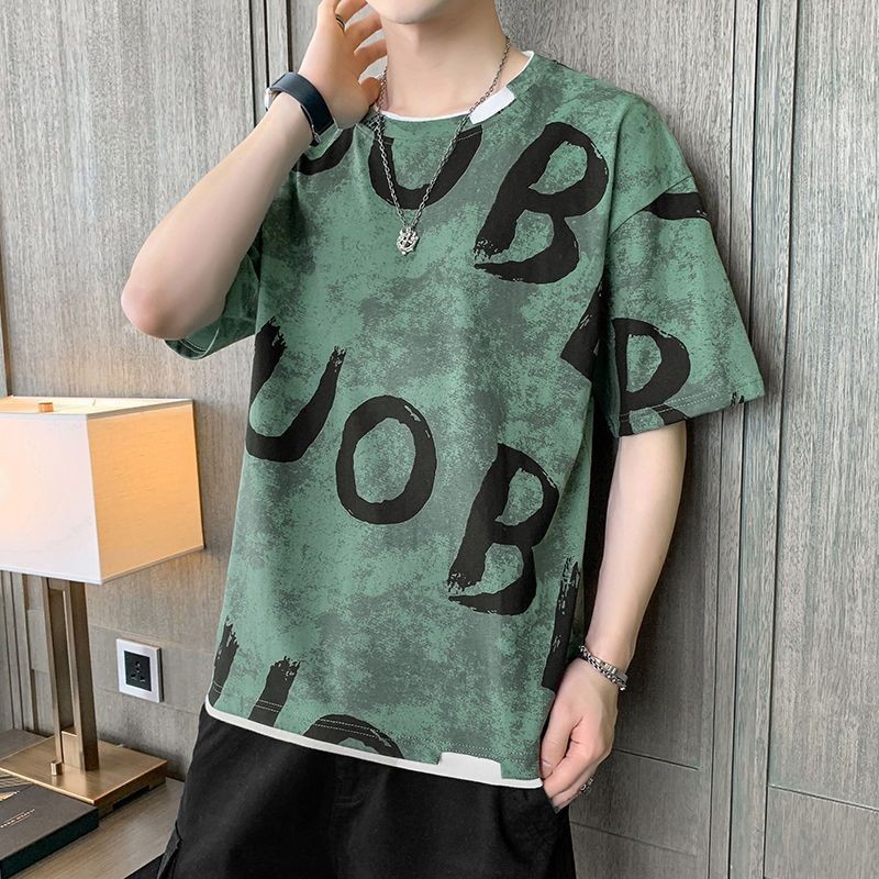 Baju Lengan Pendek Pria, Baju Musim Panas Murid Muda Longgar Mode Korea Musim Panas Keren BaruTBaju 