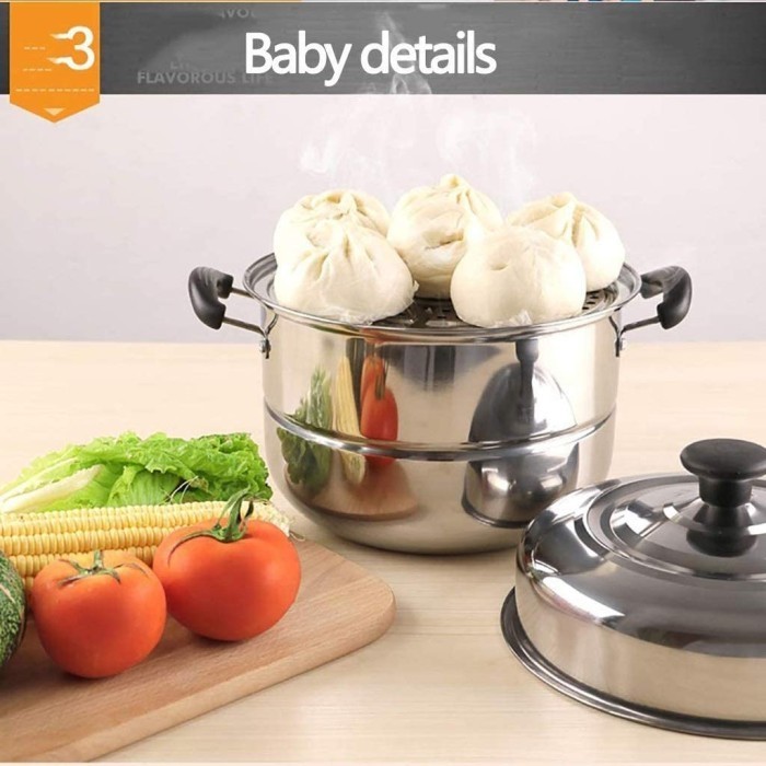 Double layer steamer pot 32CM panci Stainless steamer 2 susun