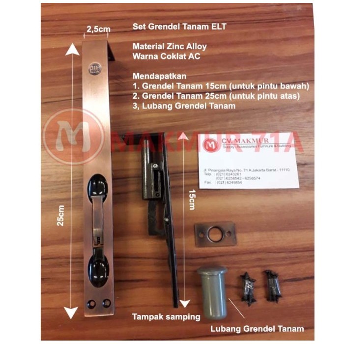 Grendel Tanam Elt 15 Cm + 25 Cm / 6" + 10" / Flush Bolt Tebal
