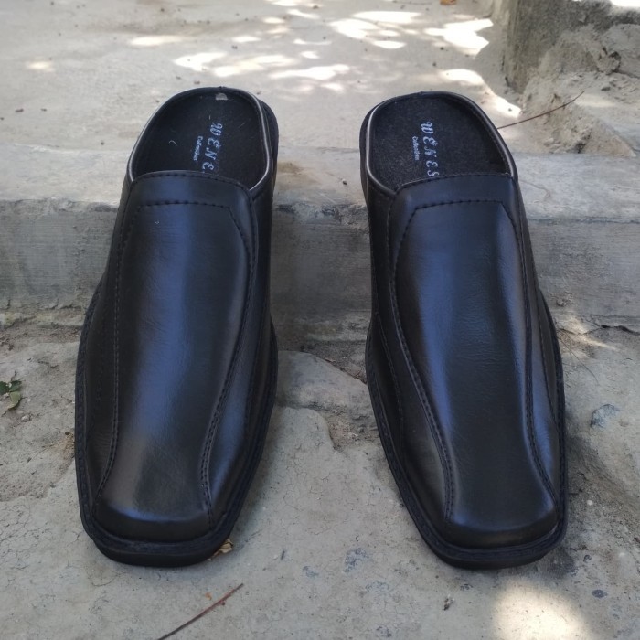 Sepatu Sandal Slop Tutong Pria Full Hitam Polos Ukuran Jumbo Big Size