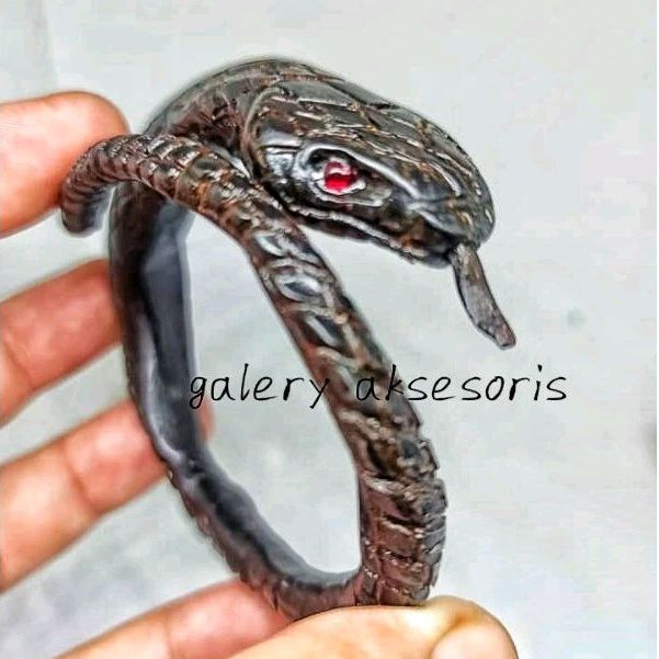 gelang akar Bahar hitam ukir ular derik asli % original