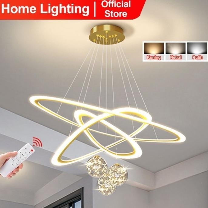 Home Lighting Lampu Gantung Ring Minimalis Gold 3 Ring Led 3 Warna Decasatin
