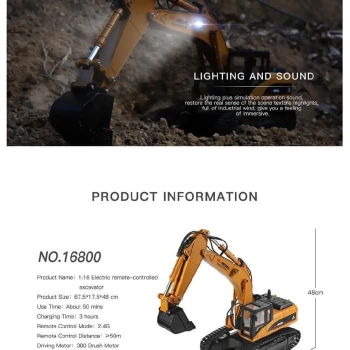 Wl 16800 Excavator Metal Scale 1/16 23Ch Truck Car With Led Smoke