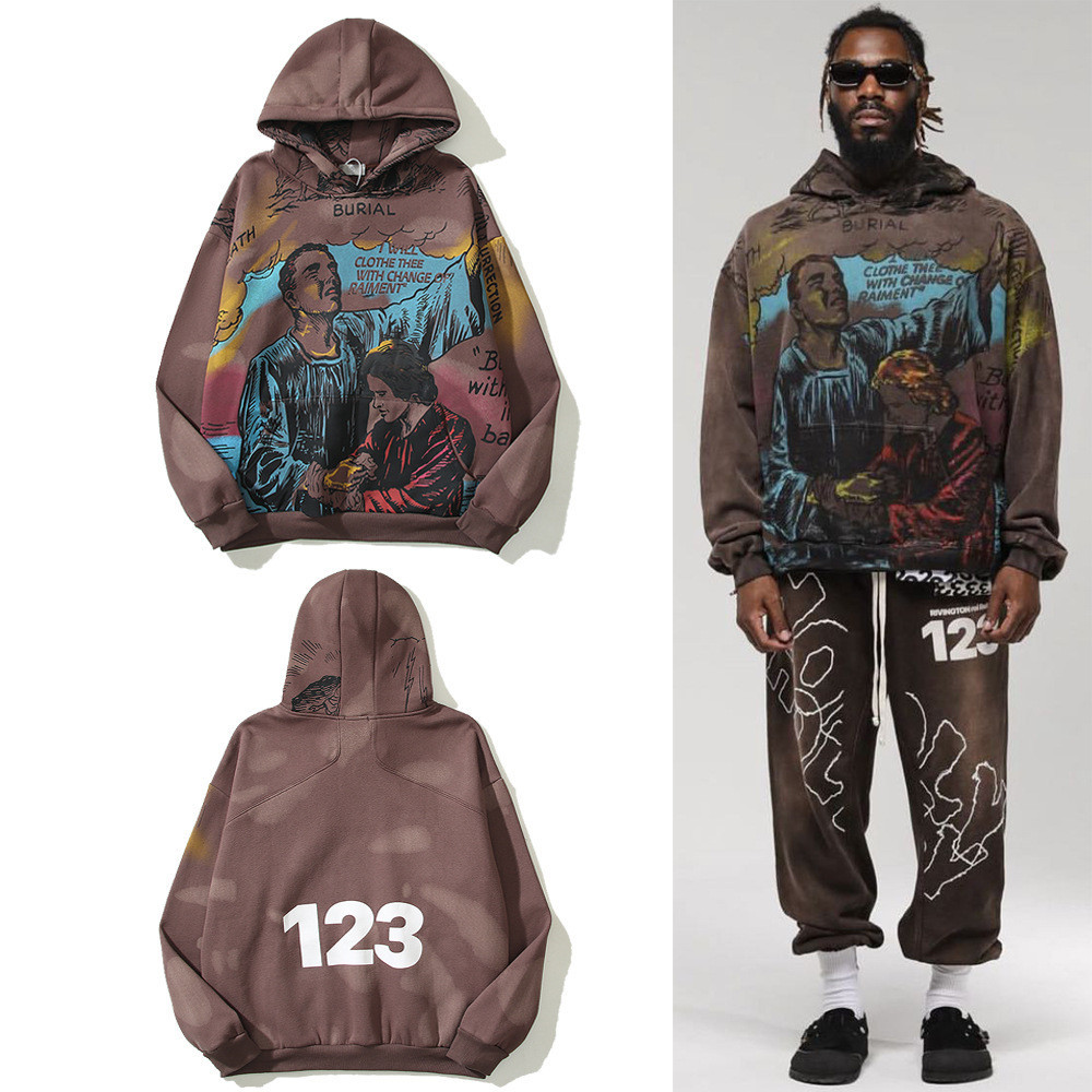 Pure cotton coat Travis ScottJoint NameRRR123Retro Brown Distressed Graffiti Letter Hoodie Sweater