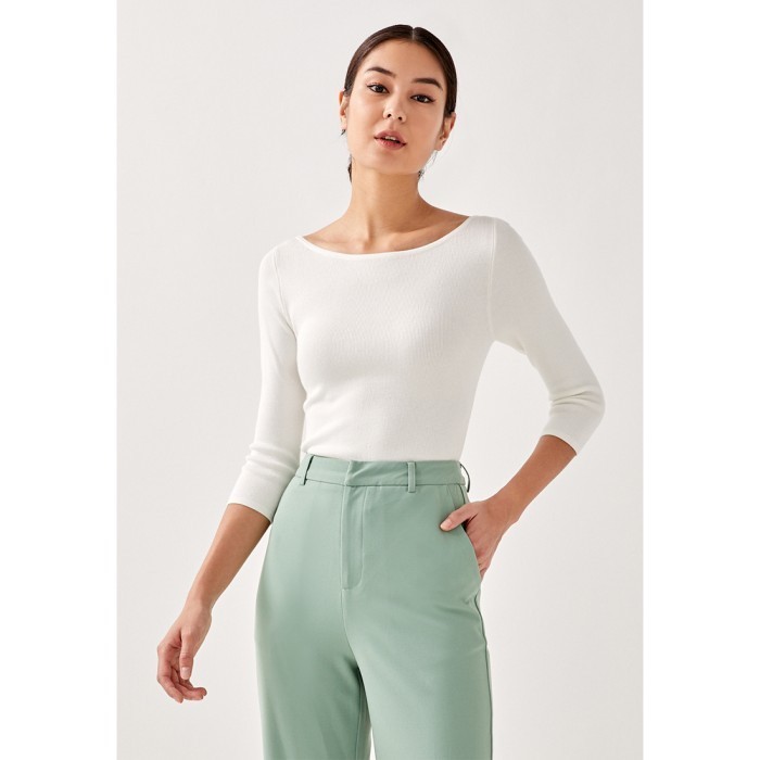 Dalina Boat Neck Knit Top - White