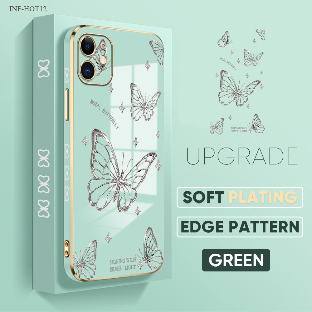 Infinix Hot 12 12i 11 11S 10 10S 9 8 NFC Pro Play Phone Case Silver Butterfly 2225 Soft Casing Kesing Lembut Tali Gantungan