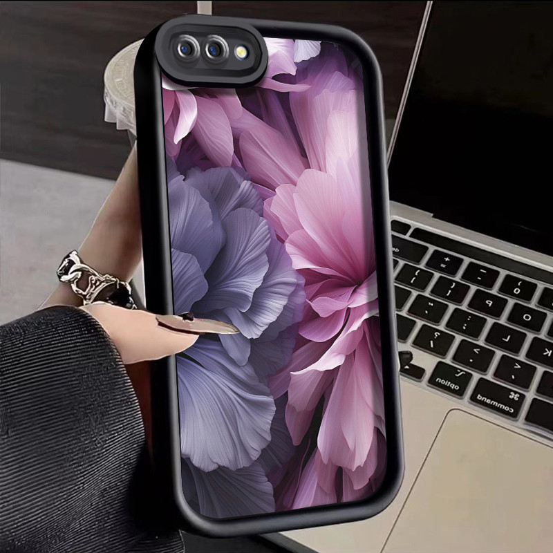 Casing Hp OPPO A5 A3s A12E Realme  Case lembut baru Kesing telepon pola bunga hitam HP casing pelind