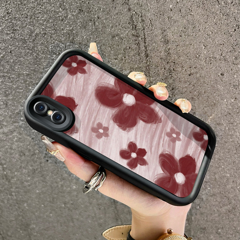 Casing Hp iPhone X Xs Xr Case lembut  Softcase casing telepon pola bunga merah kecil Kesing pelindun
