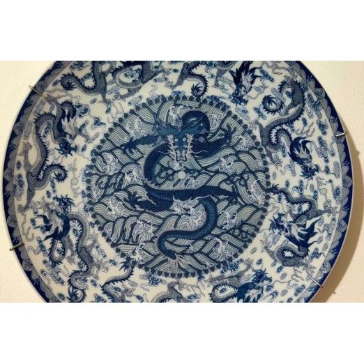 Kerak Pajangan Piring Cina Kansai Blue White Motif Naga #01