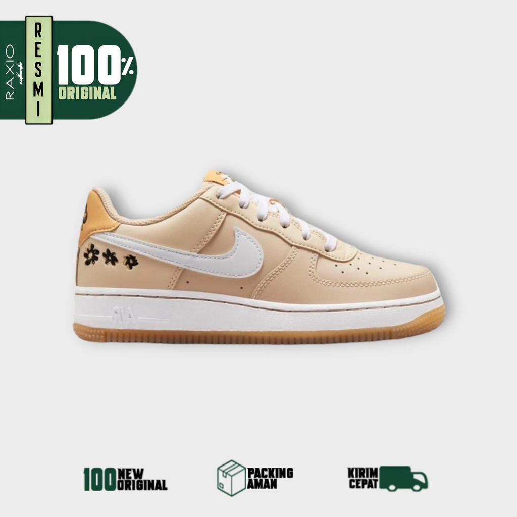 Sepatu Sneakers Nike Air Force AF 1 SE White Cream Flower Brown Putih Coklat Ori BNIB Murah