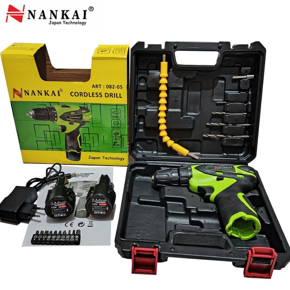 Harga Diskon!! Nankai Japan Technology Mesin Bor Cordless Besar 10 Mm Baterai 12V 12 Volt Plus Acc