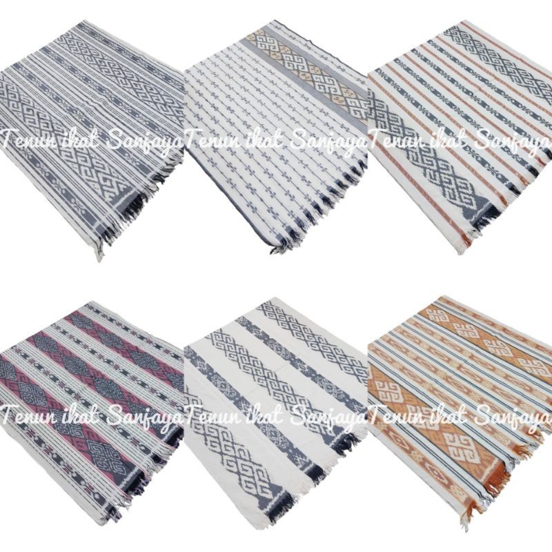 Kain tenun blangket kombinasi warna putih motif Toraja ntt lombok