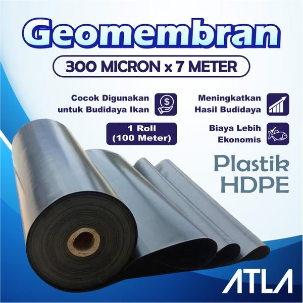 PLASTIK GEOMEMBRAN 7 METER HITAM PLASTIC GEOMEMBRANE HDPE TERPAL KOLAM IKAN KOI LELE 300 MICRON 7M