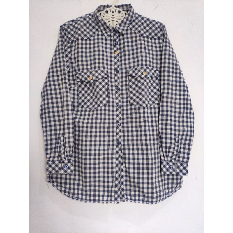 Kemeja Corniche Kotak-kotak Putih Biru Cewek Wanita Preloved