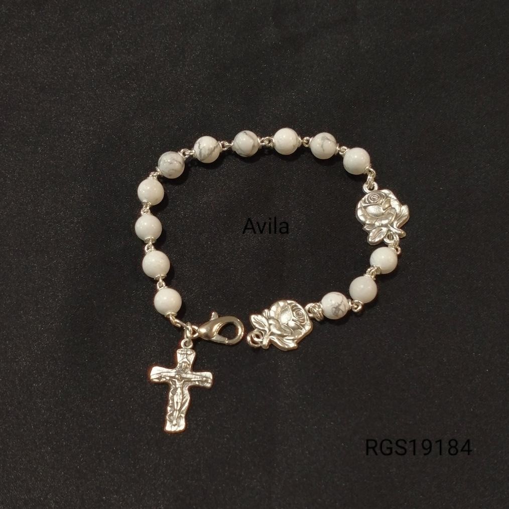 Gelang Rosario Batu Howlite White 6Mm Doa Katolik