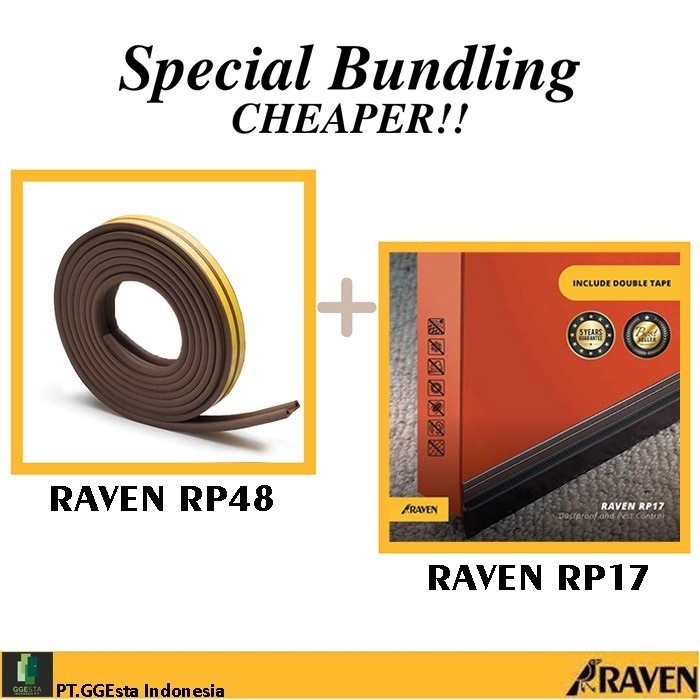 RAVEN DOOR SEAL RP17 + RP48 BROWN PAKET BUNDLING PENUTUP CELAH PINTU