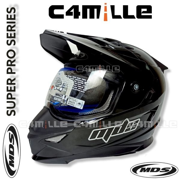 Helm Full face Cross trail MDS Super Pro Double Visor Black / Hitam