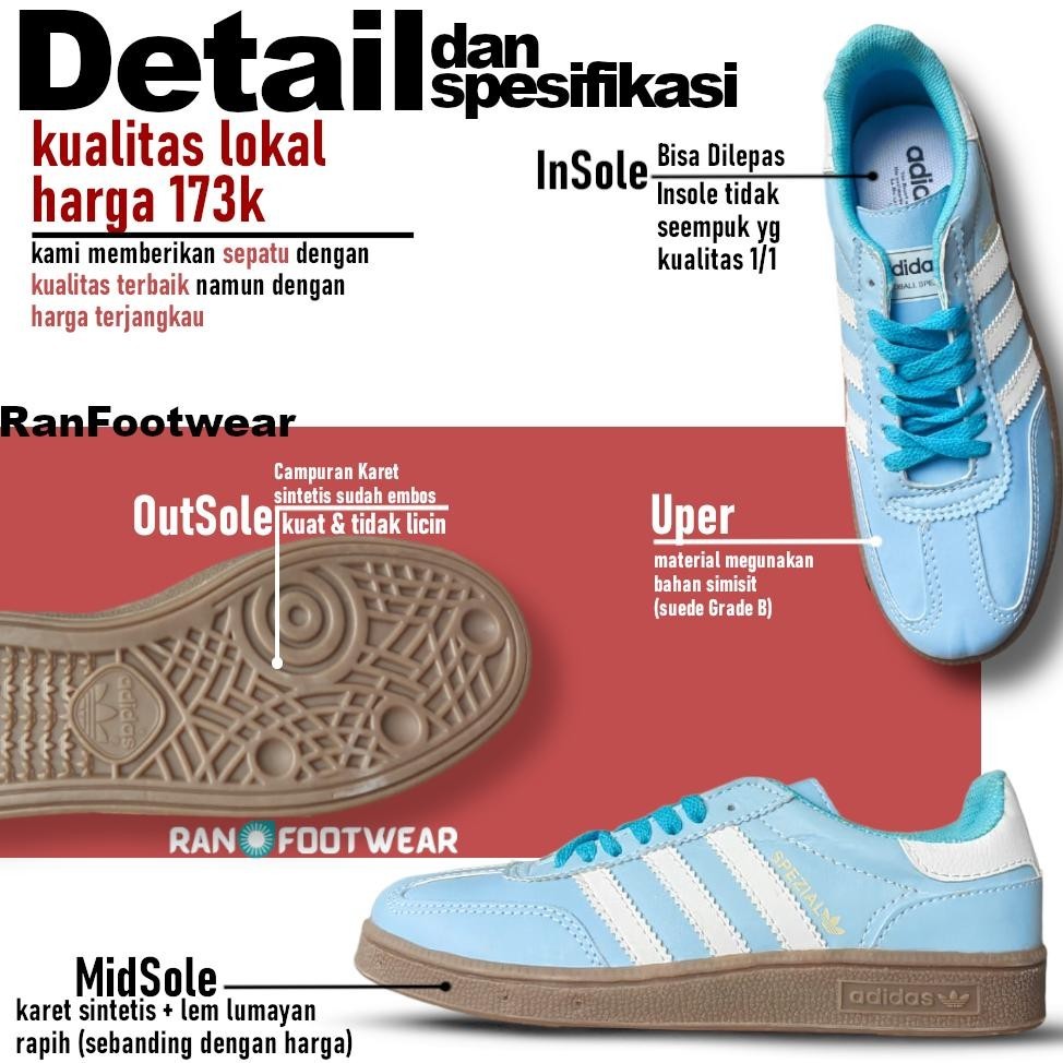 Sepatu Sneakers Casual Adi das Spezial Handball Ice Blue Premium 1:1 BNIB Full Tag Made In Cambodia 