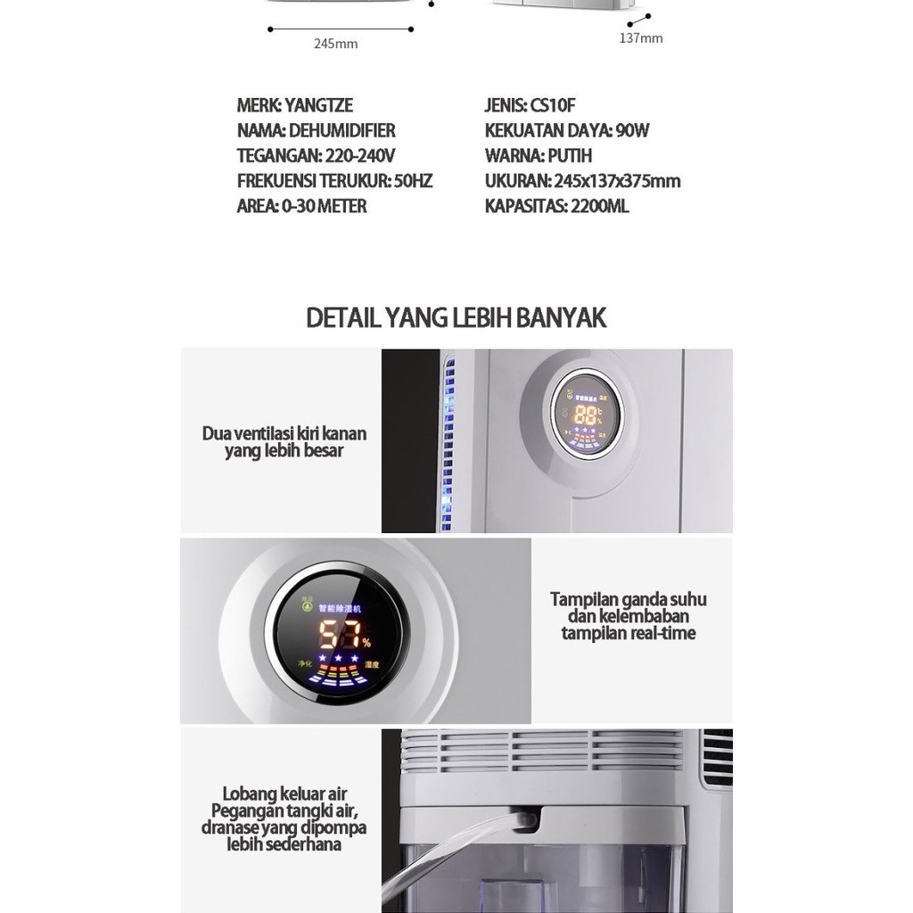 Rumah Tangga Dehumidifier Ruangan / Smart Dehumidifier 2.5L / Dehumidi Promo