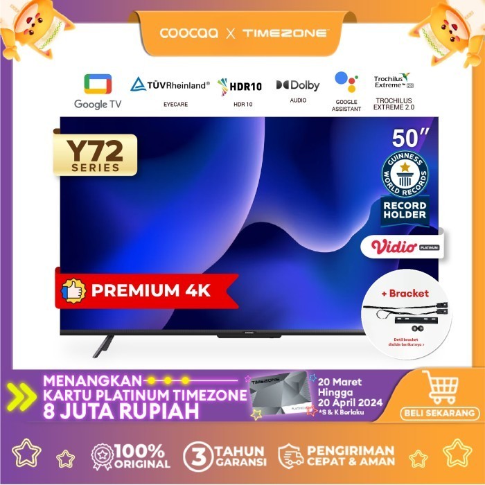 Promo [+Bracket] Coocaa 50 Inch Smart Led Tv - Flicker Free -(Coocaa 50Y72) .