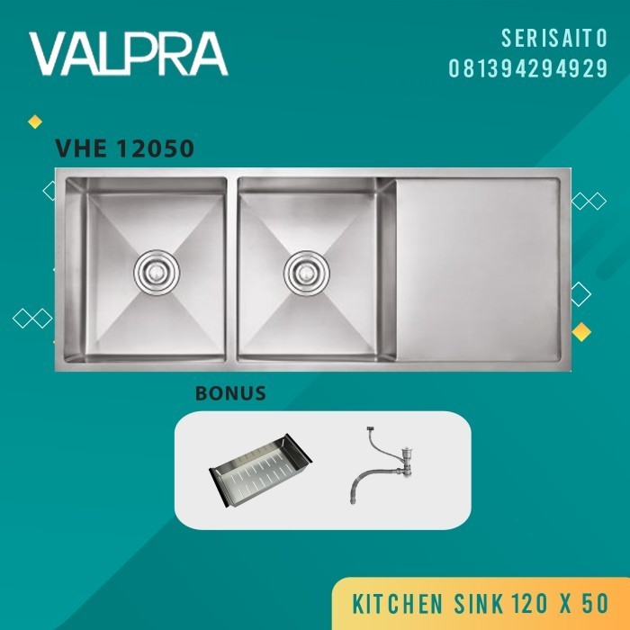 Kitchen Sink Valpra 120X50 Cm / Bak Cuci Piring Stainless 12050 Double