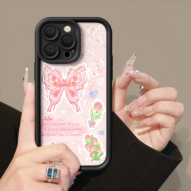 Pink Butterfly Case For OPPO A15 A16 For A57 A17 A52 A53 A54 A5 A18 A38 Soft Case For A7 A78 A58 A74 A78 A9 A76 A1 A94 Casing For RENO4 5 6 7 8T 7z F9 Pro Fullcover Case a17k 8 4g reno a55 5f a95 5g kesing 4 hp 2020 a98 cesing a5s softcase f 4f a92