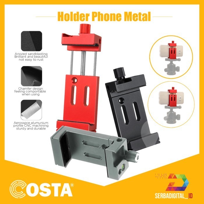 COSTA PH-10 CNC METAL SMARTPHONE PHONE HOLDER WITH COLD SHOE/WATERPASS